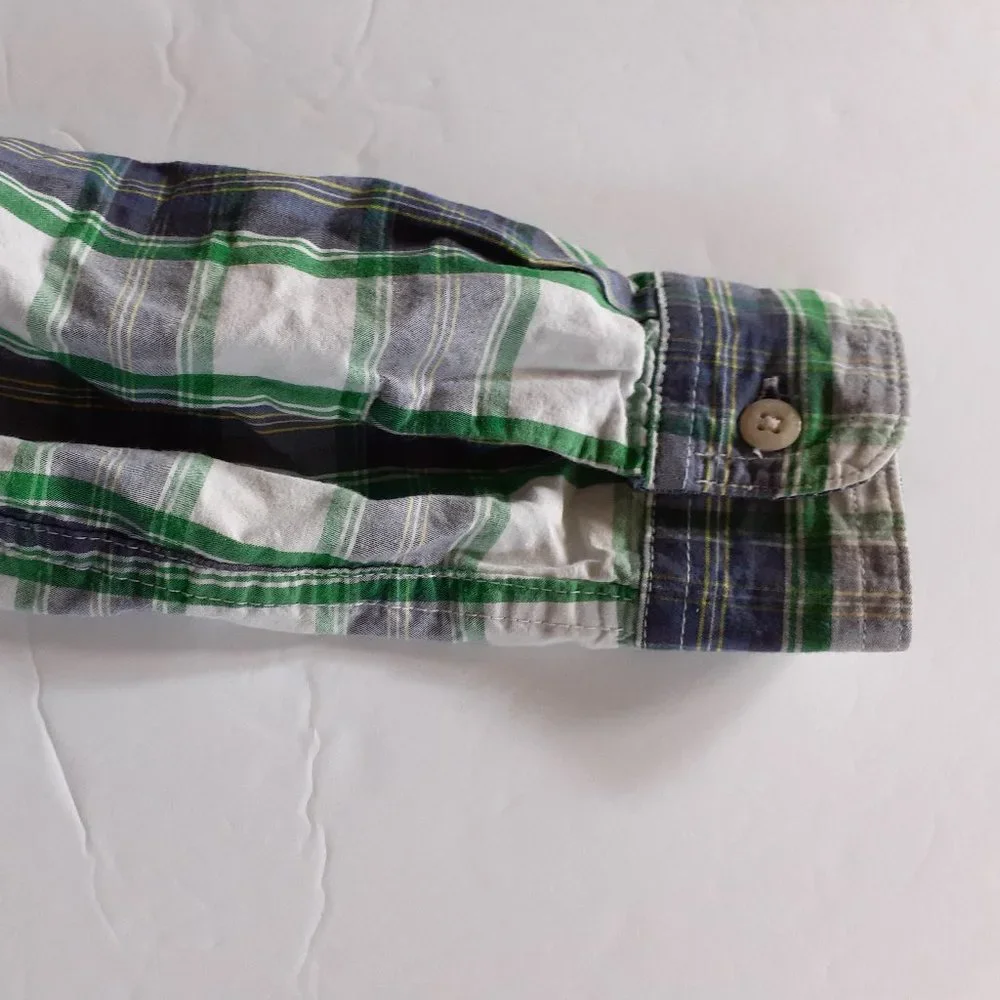 Oshkosh Boys Shirt Button Down Blue Green Plaid Long Sleeve Size 3T